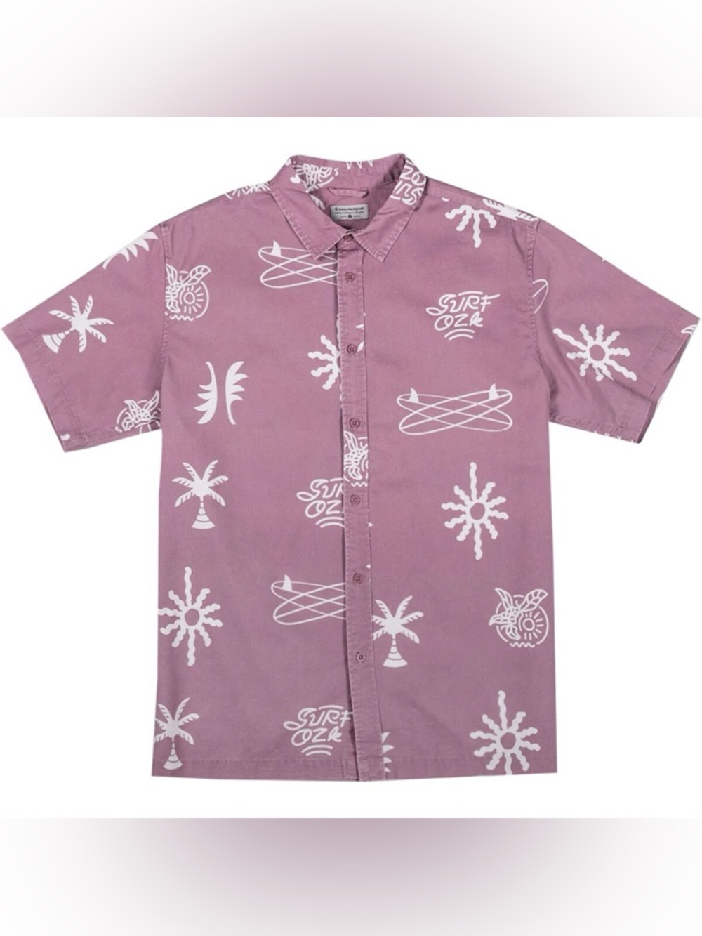 Men’s Beardedgoat Union Short Sleeve Button Up Shirt | Mauve/White | Size Large